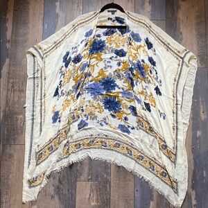 American Eagle Womens Floral Boho Kimono Shawl Cover Up Wrap Fringe Hippie Sz OS